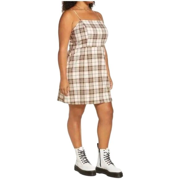 BP Plaid Adjustable Spaghetti Strap Dress With Front Split & Back Zip Size 2X - Picture 3 of 12